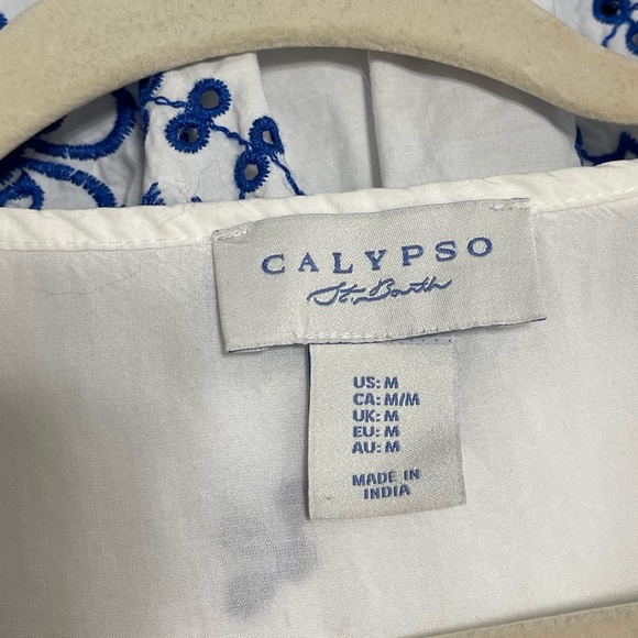 CALYPSO ST. BARTH white Maxi short sleeve Blue Embroidered Eyelet Dress size M - Picture 11 of 11